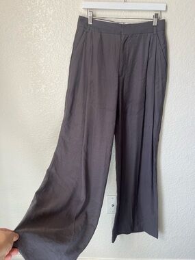 Zara Viral Satin Effect High Waisted Wide Leg Pants Grey 4661/510